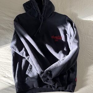 Kith Coca-Cola Navy Blue Hoodie with Red Embroidery
